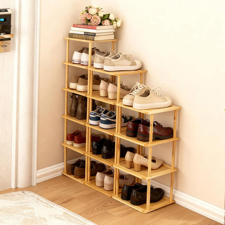 Aniston Kleines Schuhregal mit 4 Ebenen, aus Bambus, freistehend, schmal, schmal, vertikal, hohes Sc
