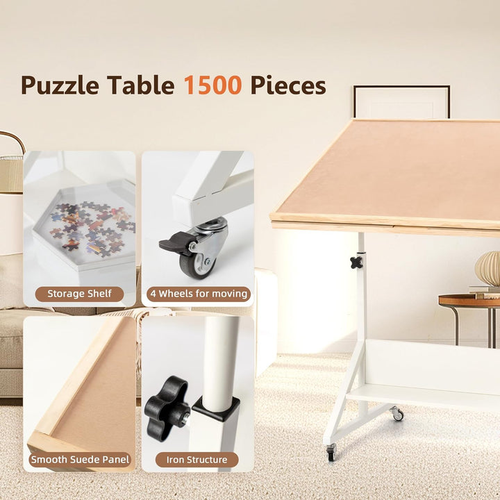 Becko US 1500 Teile Kippbarer & Drehbarer Puzzletisch mit Schubladen & Abdeckung, Faltbares & Tragba
