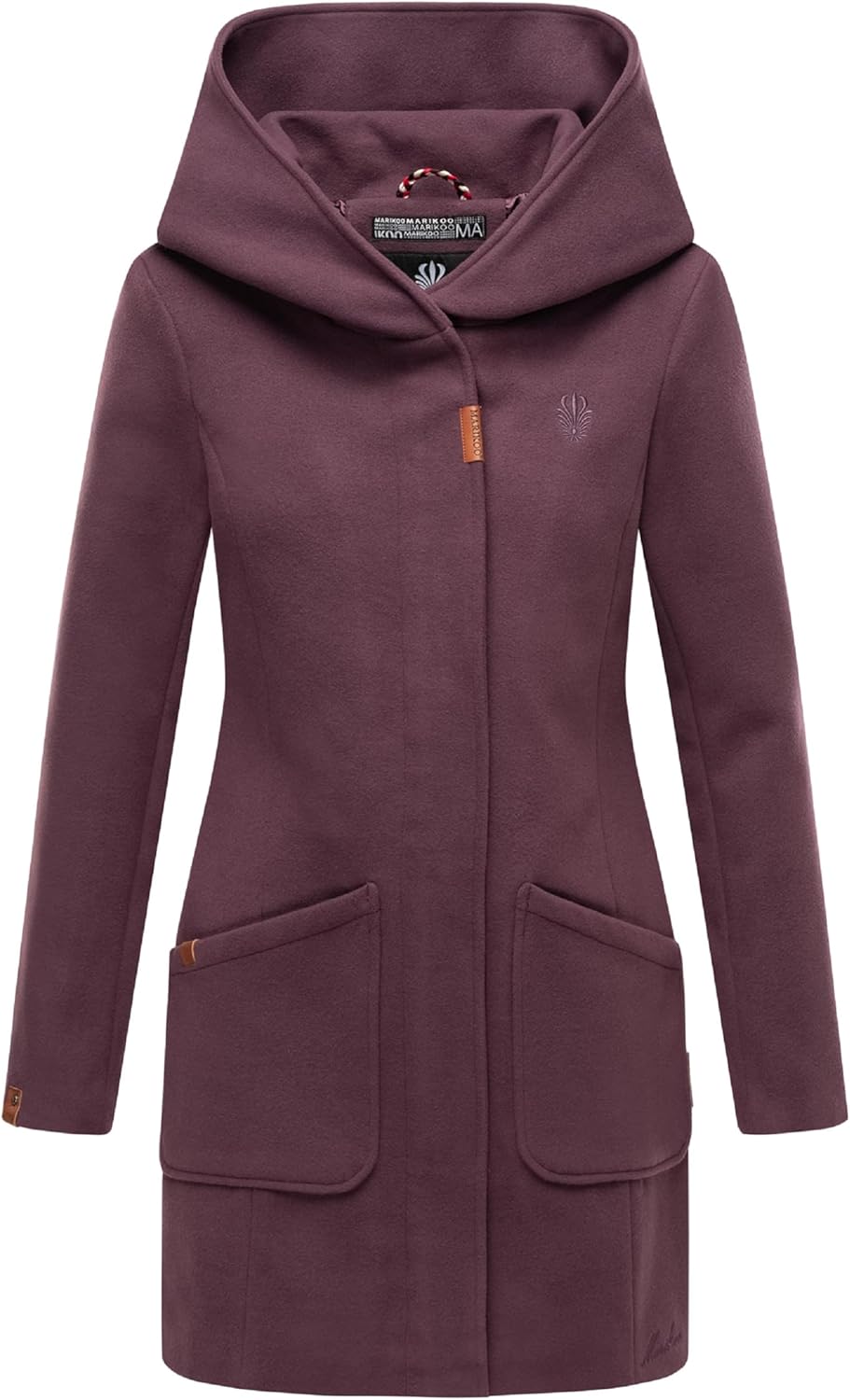 MARIKOO Damen Mantel in Wollmantel-Optik Warmer Trenchcoat mit Kapuze Maikoo XS-5XL 4XL Dusty Plum,