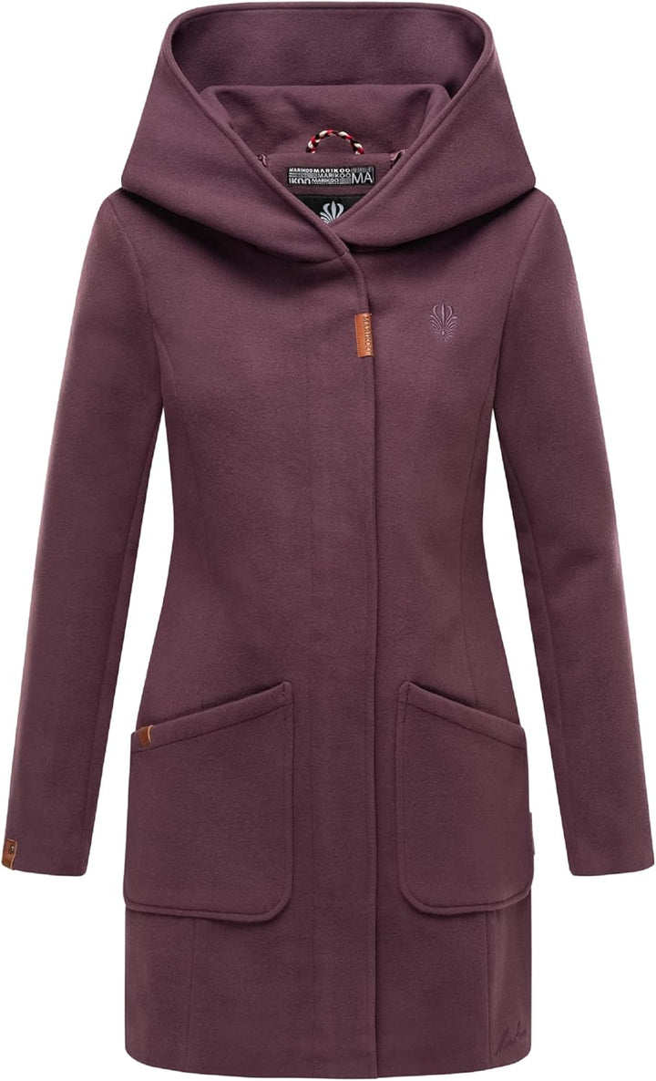 MARIKOO Damen Mantel in Wollmantel-Optik Warmer Trenchcoat mit Kapuze Maikoo XS-5XL 4XL Dusty Plum,