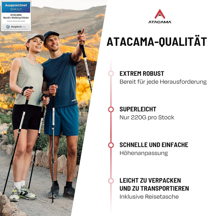ATACAMA Nordic Walking Stöcke Damen und Herren Wanderstöcke Faltbar &amp; Wanderstöcke Teleskop aus Carb