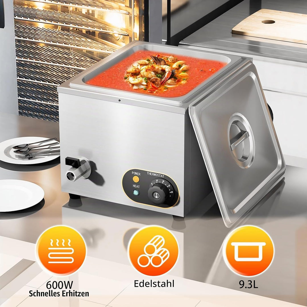 Elektrische Speisenwärmer Bain Marie Gastro GN-Behältern Warmhalter Edelstahl mit Ablaufhahn Elektri