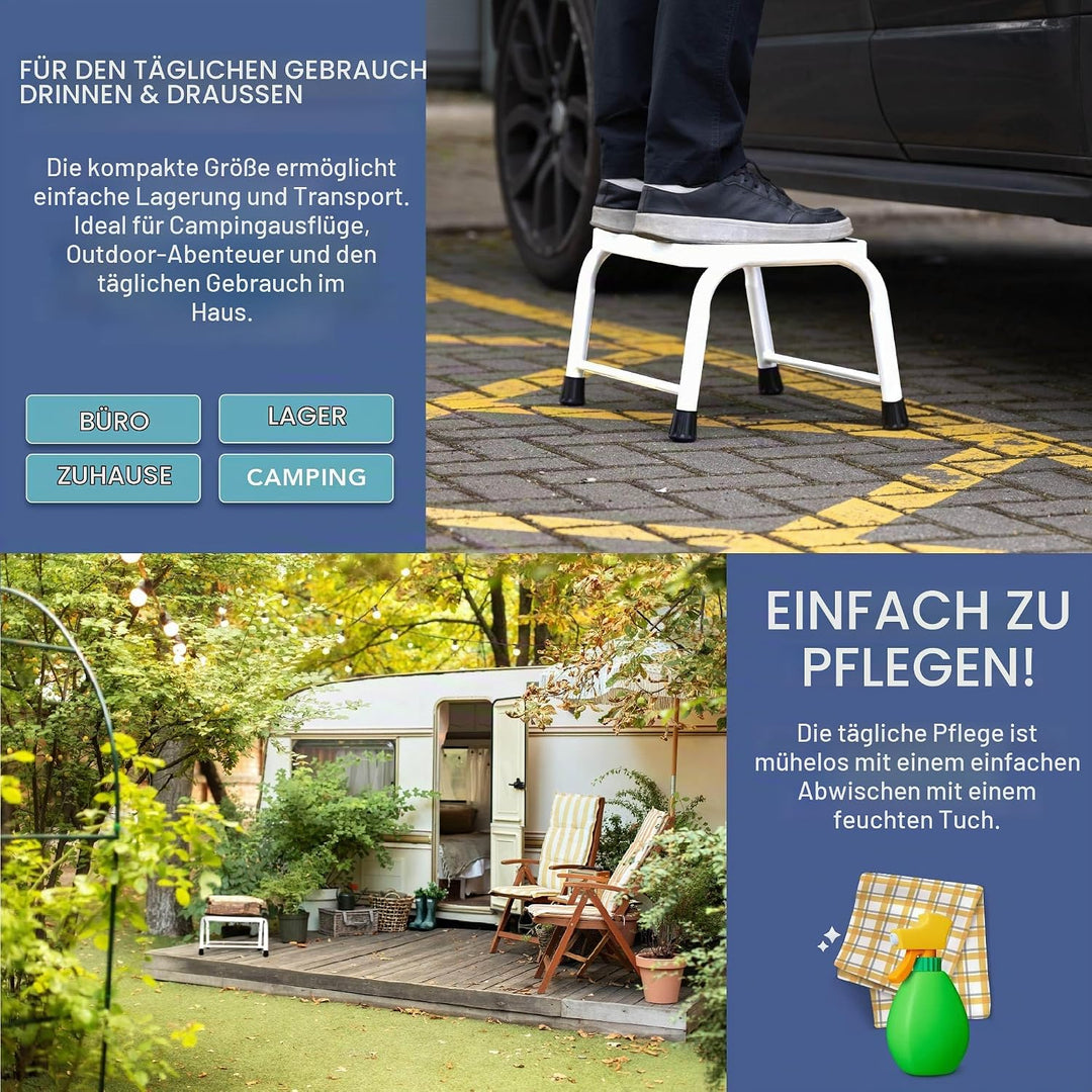 HEFTMAN Weisser Tritthocker – robuster, einzelner Wohnwagen-Tritthocker mit rutschfesten Rillen und