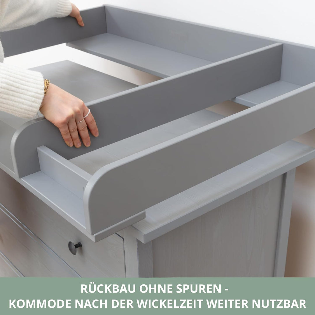 Wickelaufsatz für IKEA HEMNES Kommode – mit Trennfach, passgenau & einfach montiert (Grau, 108cm) Gr