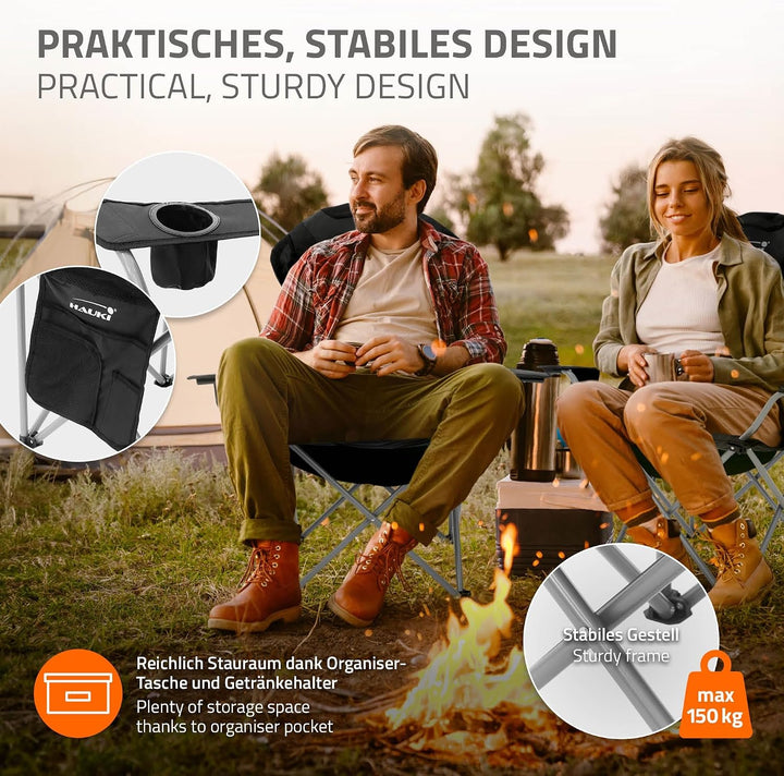 Hauki Campingmöbel Set 3tlg. Campingtisch faltbar Braun mit 2 Campingstühlen Schwarz, Camping-Set fü