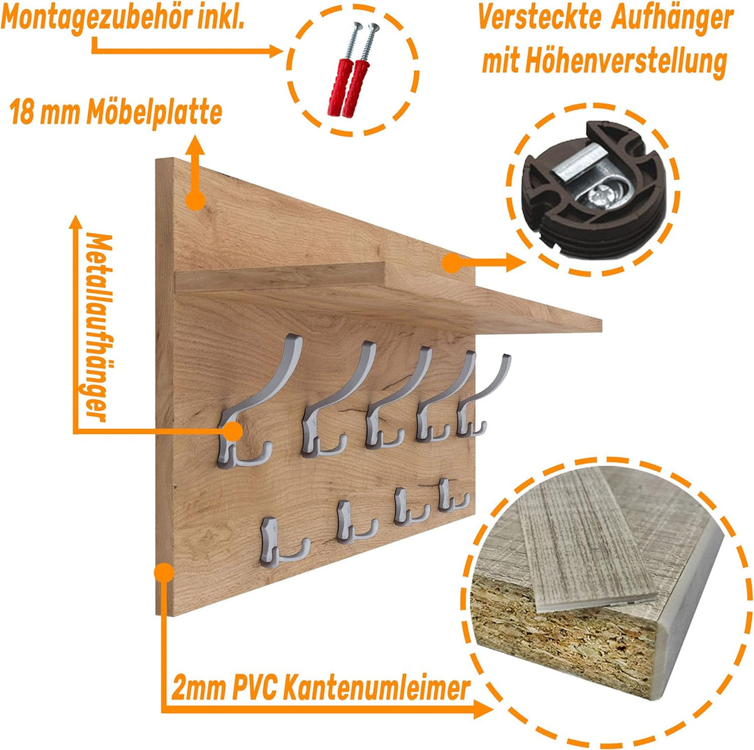 AKKE Mikon 40x90 | VERTI Garderobenpaneel Wandgarderobe Garderobe Wandpaneel Kleiderstange ALUMINIUM
