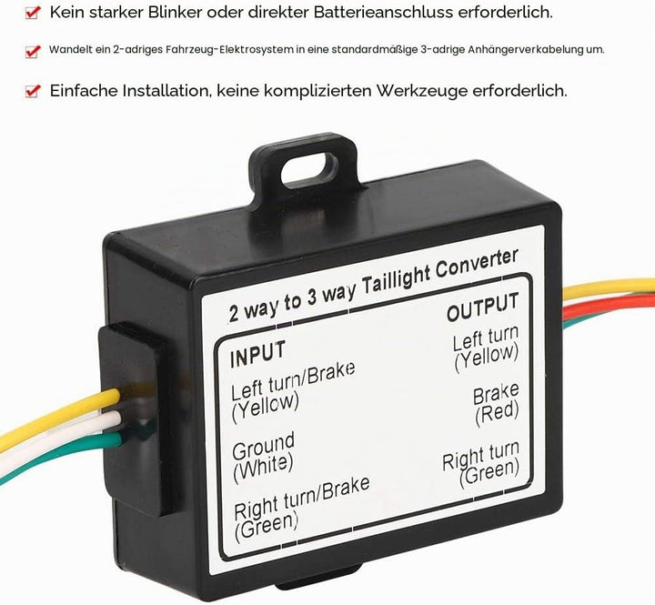 Rücklicht-Konverter, 2-zu-3-Draht-Spleiss-Anhänger-Konverter, elektrisches System, Kabelbaum-Adapter