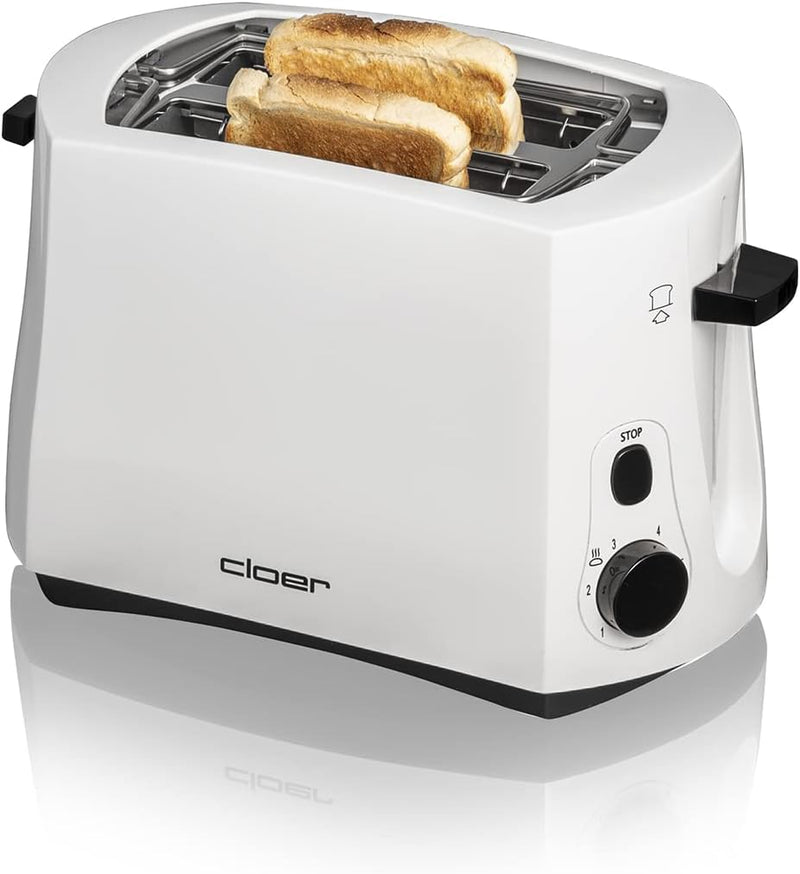 Cloer 331 Cool-Wall-Toaster, 825 W, für 2 Toastscheiben, integrierter Brötchenaufsatz, Krümelschubla