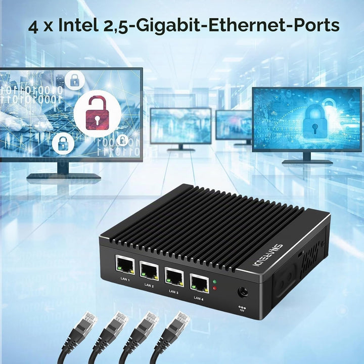 Sharevdi Firewall Mini PC, Micro Firewall Appliance, 4X Intel 2.5 GbE I225-V LAN Ports, Intel Celero