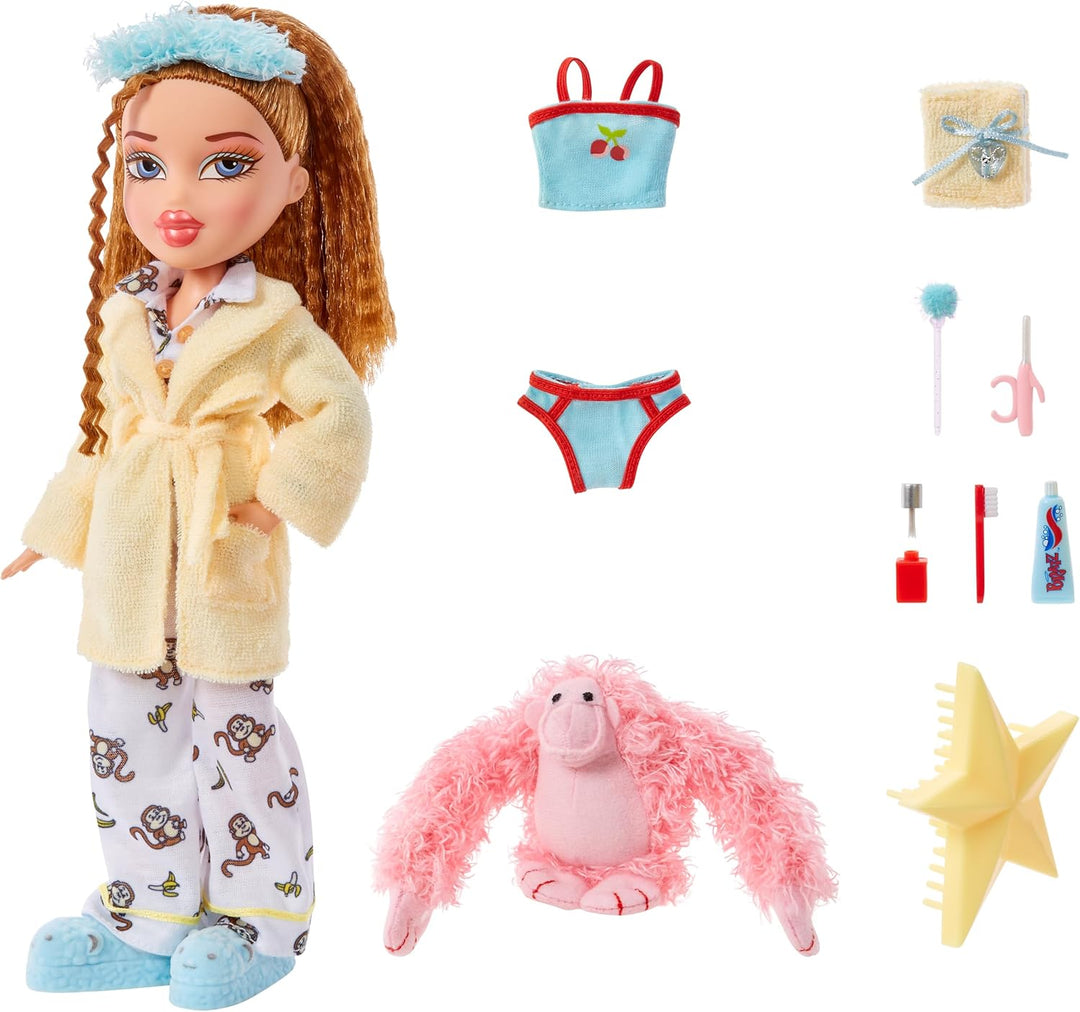Bratz Slumber Party - Meygan Modepuppe - Mit 2 Pyjama-Garnituren, Plüschtier und Accessoires - Für K