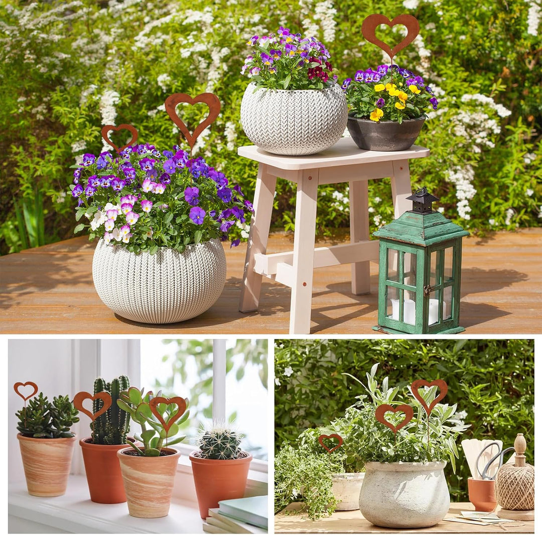 3 Stück Blumenstecker,Gartendeko Stecker,Rost Gartenstecker Metall,Rostdeko für Herz Roststecker Blu