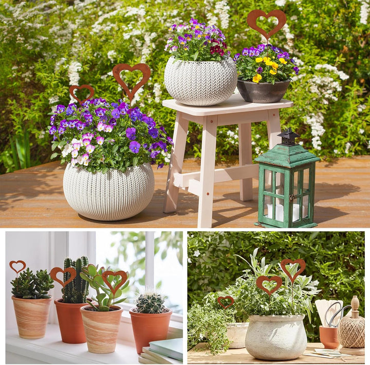 3 Stück Blumenstecker,Gartendeko Stecker,Rost Gartenstecker Metall,Rostdeko für Herz Roststecker Blu