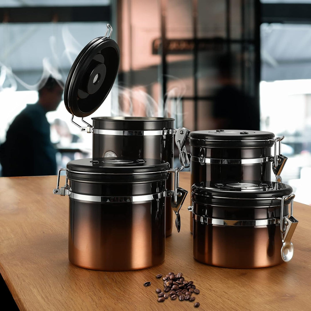 900 ml luftdichter Edelstahl-Kaffeedose (250–500 g), Kaffeebehälter mit Datums-Tracker-Deckel Kupfer