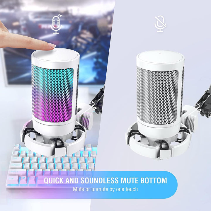 FIFINE Gaming Mikrofon PC, USB Microphone für PS4 PS5 Mac, mit Mikrofon Ständer, Stummschalttaste, P