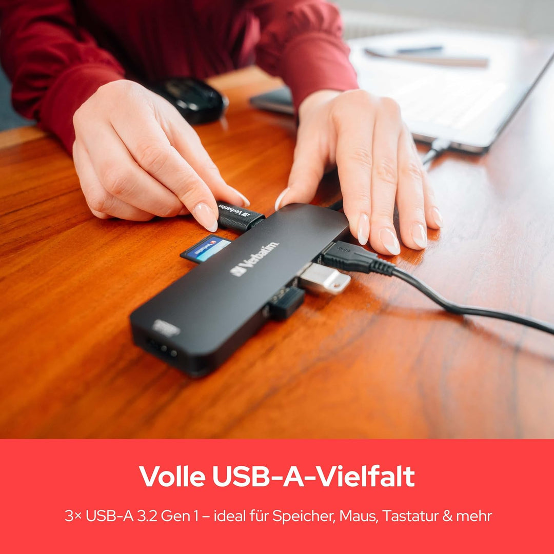 Verbatim USB-C Pro Multiport Hub 8-in-1, Multiport Adapter USB-C auf HDMI, USB-A und USB-C PD, micro