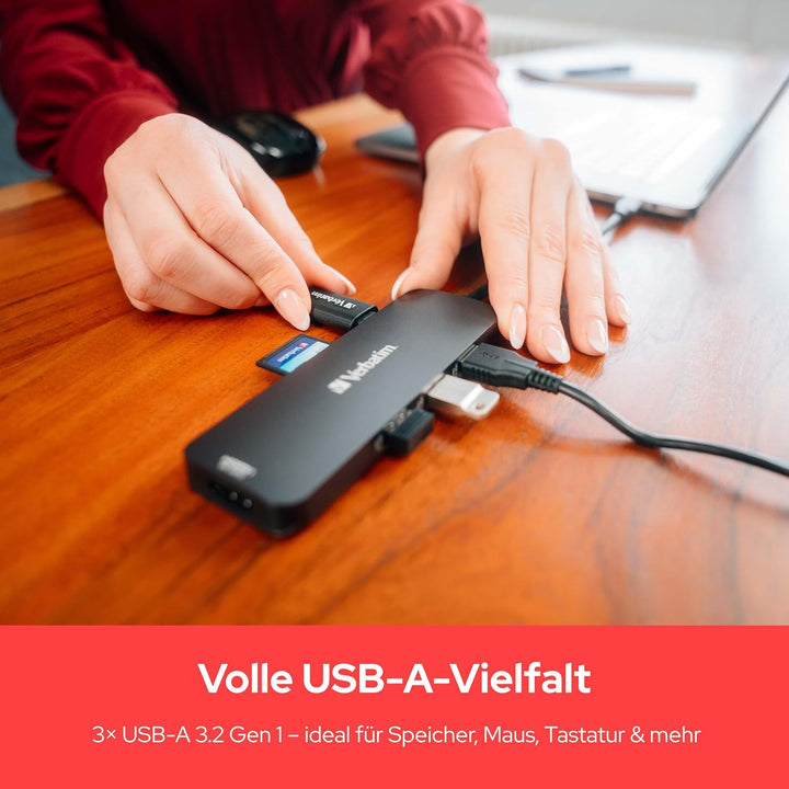 Verbatim USB-C Pro Multiport Hub 8-in-1, Multiport Adapter USB-C auf HDMI, USB-A und USB-C PD, micro