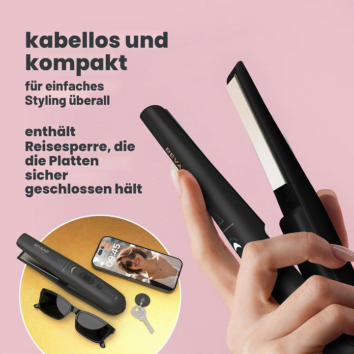 REVAMP Progloss Liberate kleines kabelloses Keramik-Glätteisen - Kompakter, leichter, tragbarer Haar