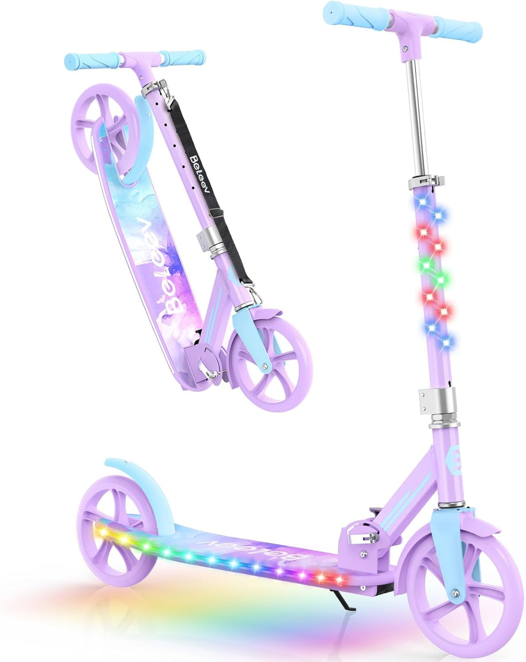 BELEEV V9 Big Wheel Scooter mit LED Leuchtet Lenker & Deck, Roller Kinder 6 Jahre mit Höhenverstellb