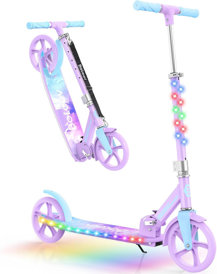 BELEEV V9 Big Wheel Scooter mit LED Leuchtet Lenker & Deck, Roller Kinder 6 Jahre mit Höhenverstellb