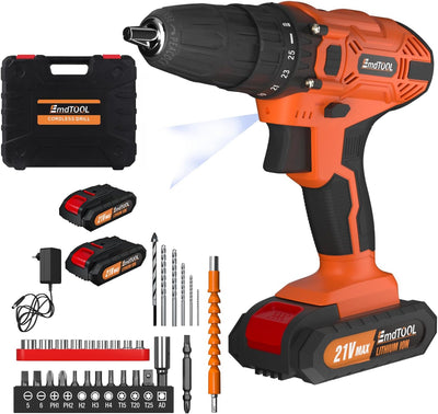 VickyHome 21V Akku-Schrauberbohrer mit 2x1500 mAh Akku, 0-400/0-1400U/min Einstellbare Geschwindigke