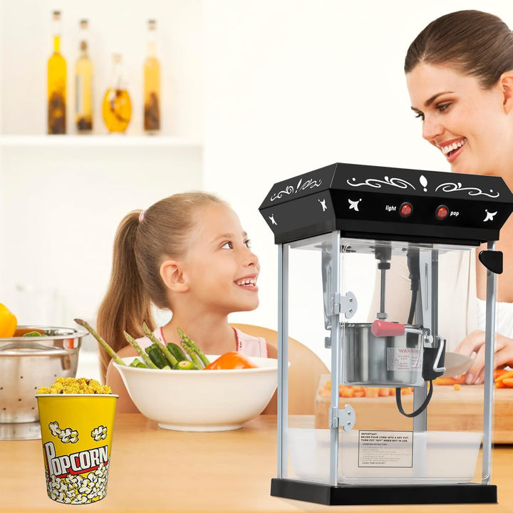 Popcornmaschine mit Wagen 8 OZ Kessel Popcornmaschine Gross,Entnehmbarer Topf Popcornmaker Retro Pop