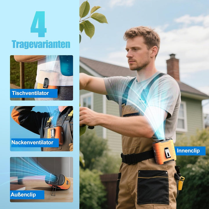 6-in-1 Taillen Clip Ventilator, Ventilator Akku 10000 mAh,5 eschwindigkeitsstufen, 8–42h Laufzeit US