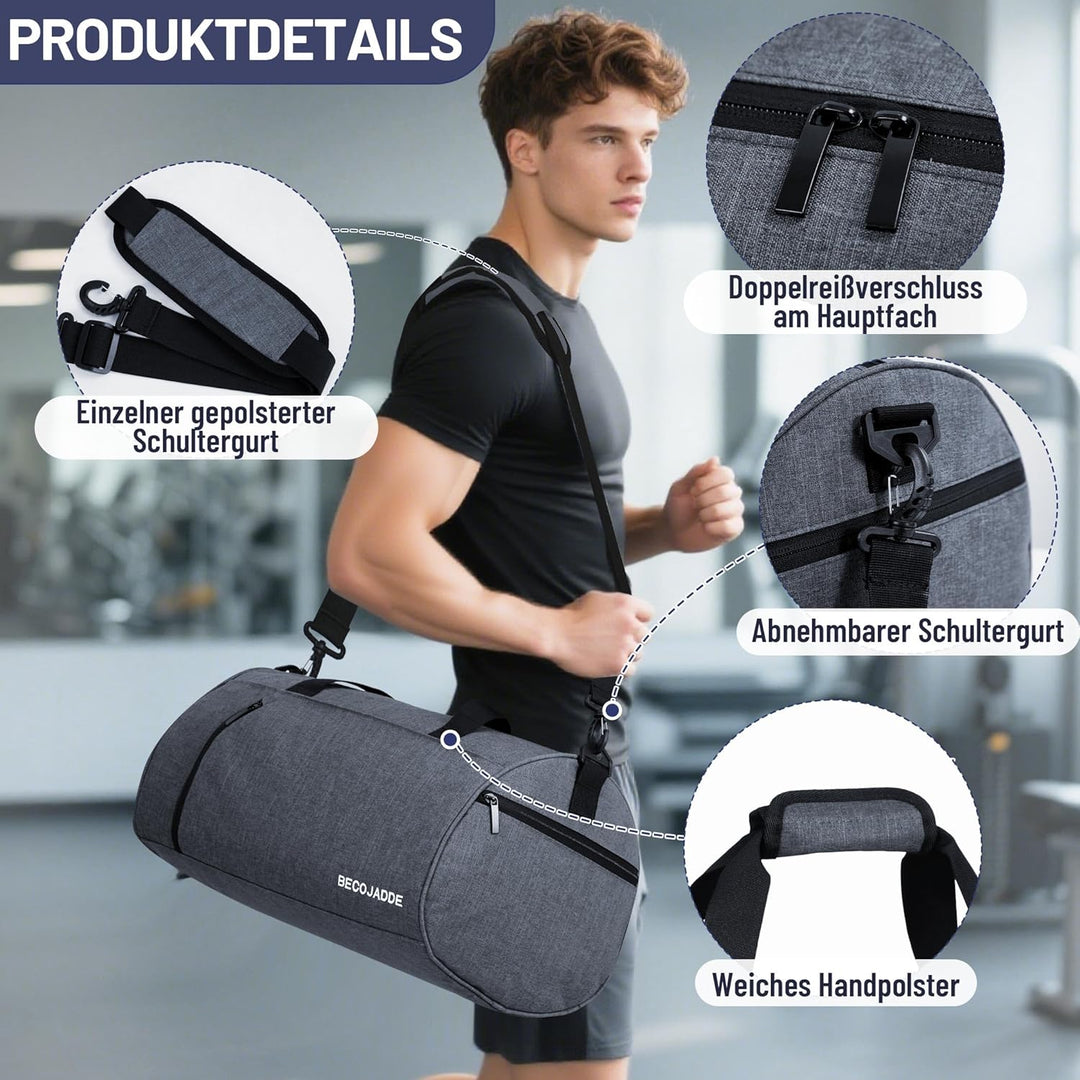 BECOJADDE Sporttaschen für Damen und Herren, 25L Reisetasche Duffel Bag Übernachtungstasche mit Schu