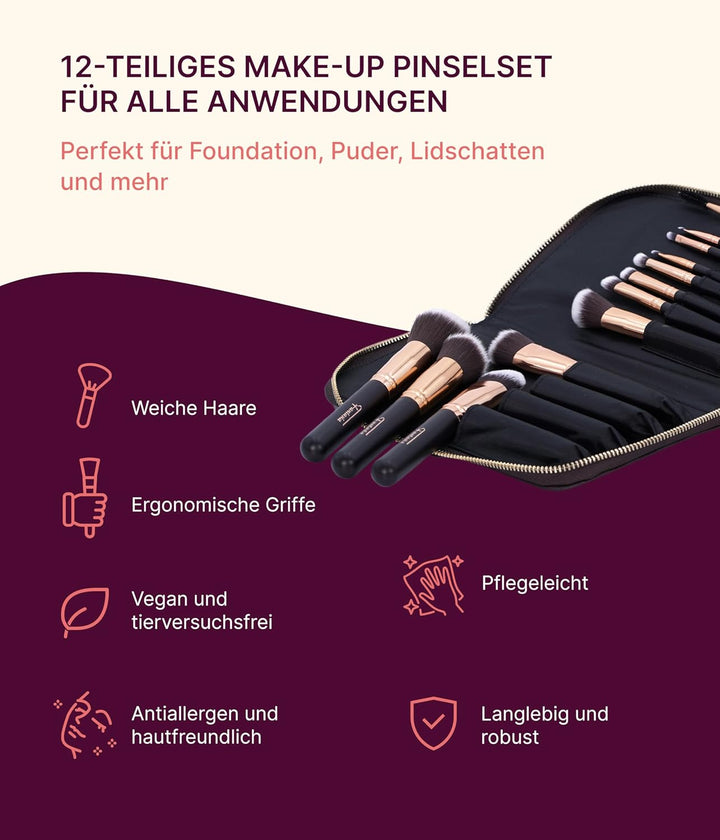 Fantasia Make Up Pinsel Set 12-teilig, Synthetik Haar, Professionelles Pinselset Makeup, hochwertige