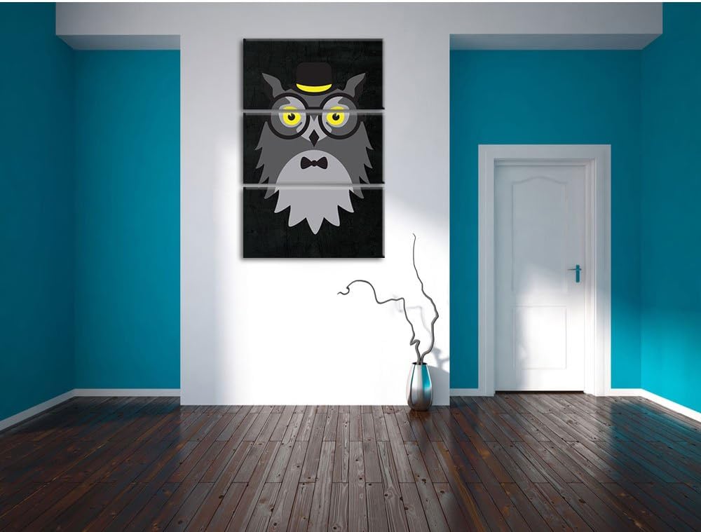 Pixxprint Hipster Eule als Leinwandbild/Grösse: 3 Teilig (120x80) cm/Wandbild/Kunstdruck/fertig besp