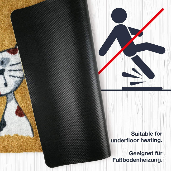 deco-mat Fussmatte Katze 50 x 70 cm Grau - Fussmatte mit Katzen - rutschfest &amp; waschbar - Schmutzfan