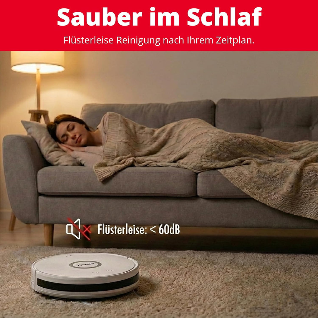 Trisa T-Bot Lite Saugroboter, 1300Pa, HEPA-Filter &amp; Magnetband-Abgrenzung | 1300 Pa Saugkraft, 90 Mi