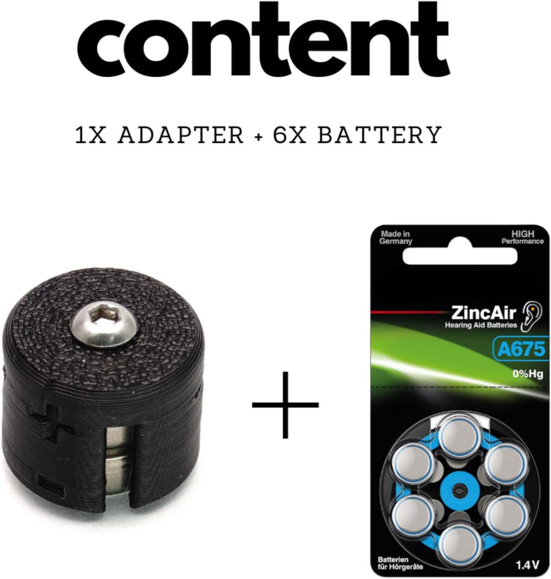 Batterieadapter als Ersatz für PX14, inkl. 6X 675 Zink-Luft Batterien (2.7V)