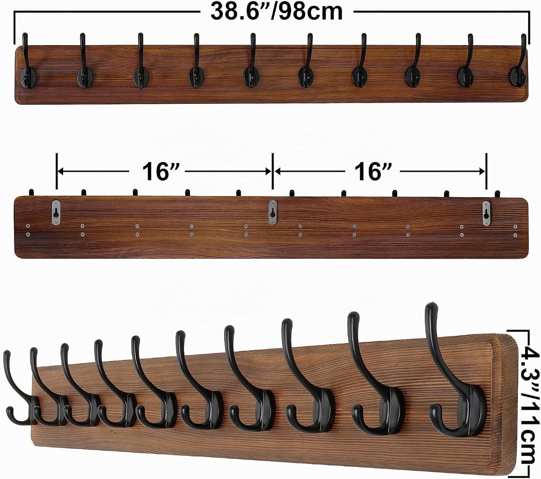 SKOLOO Garderobenleiste Holz Braun, 98 cm langer, hölzerner Kleiderhaken Wand, Rustikaler Stil, Stab