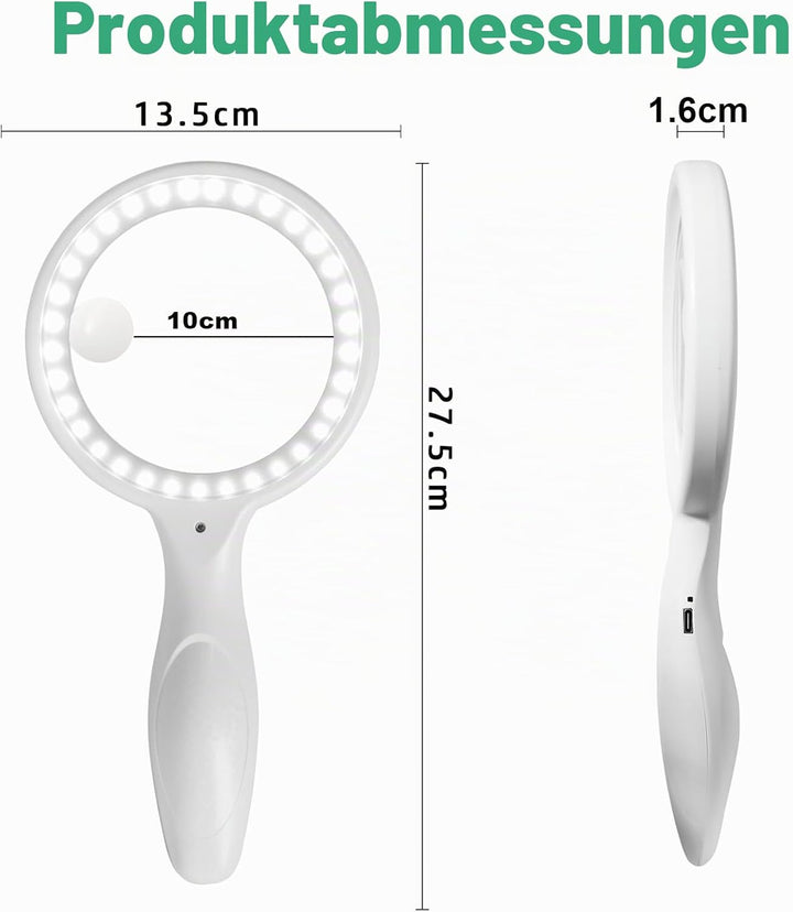 Lupe mit Licht, 60 Fach 33 LED Handlupe 30XLeselupe mit Licht, USB-Aufladung Lupe 3 Modi Leselupe fü