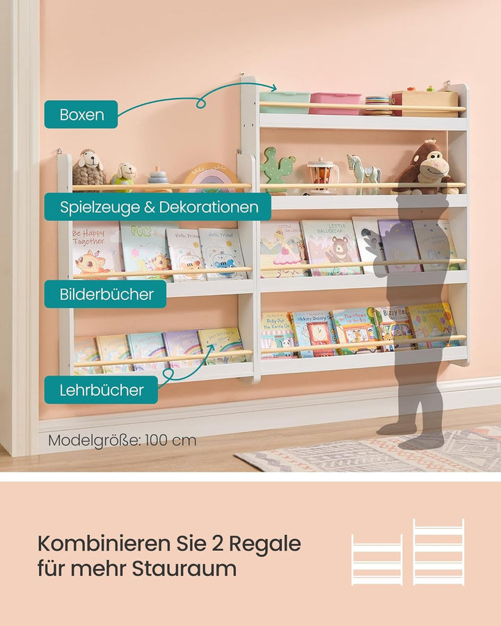 SONGMICS Bücherregal Kinder, Kinderregal mit 3 Ebenen, Spielzeugregal, Wandregal, für Kinderzimmer,