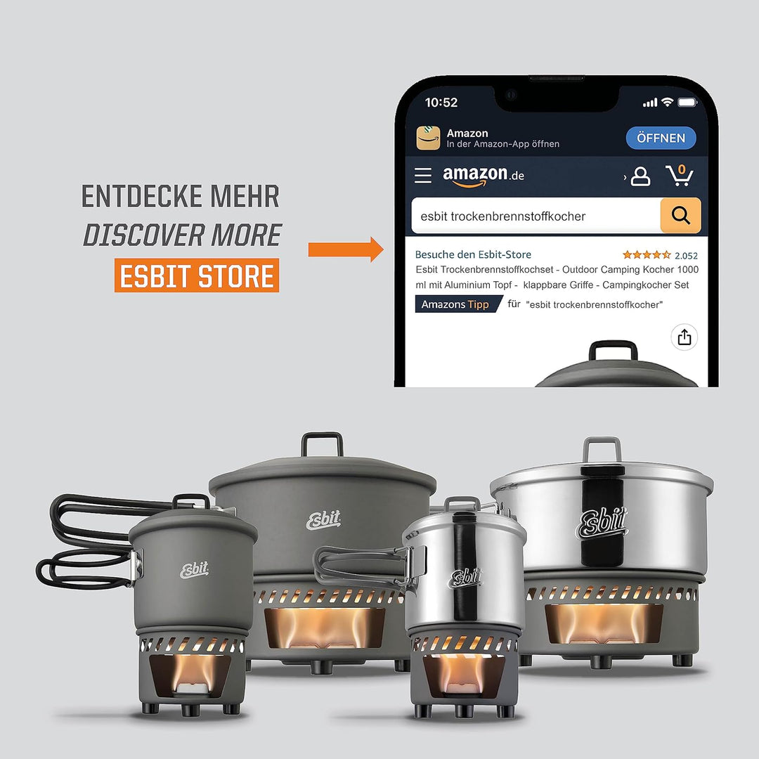 Esbit Trockenbrennstoffkochset - Outdoor Camping Kocher 585 ml mit Aluminium Topf - klappbare Griffe