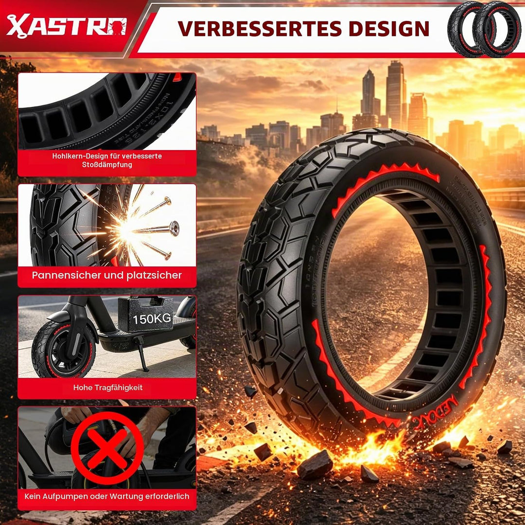 Xastro 2PCS 10X2.125 Reifen für Elektroroller 10x2.125 schlauchloser Reifen für Scooter 50/75-6.1 Sc