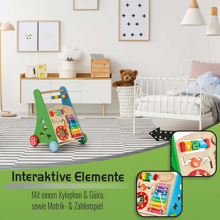 Balinco LAUFLERNWAGEN HOLZ, 3 in 1, Lernspielzeug + Musikspielzeug + Lauflernhilfe Baby ab 6