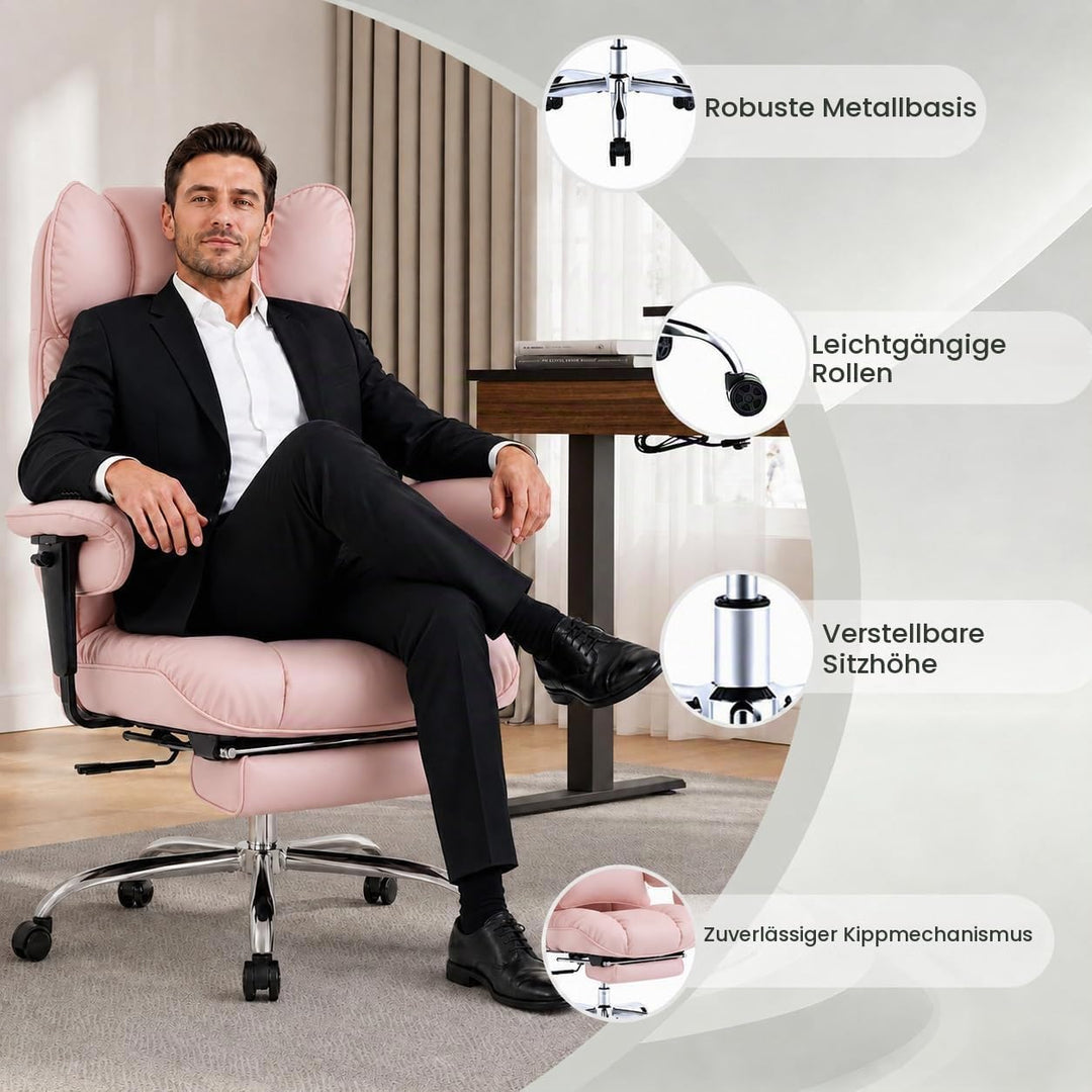 Efomao Bürostuhl mit Fussstütze, hoher Chefsessel Schreibtischstuhl, PU-Leder Drehstuhl Computerstuh