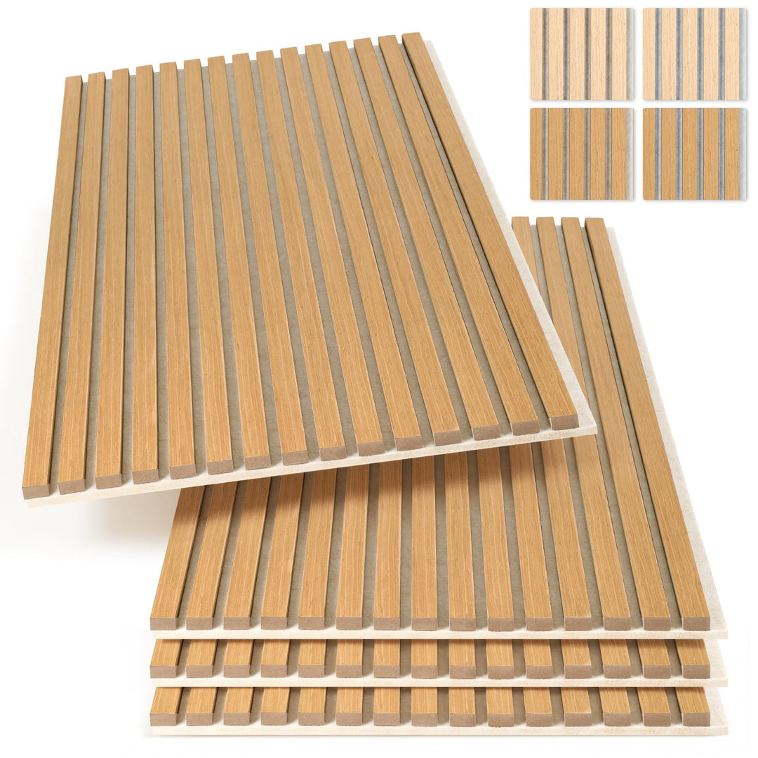 Fiqops Akustikpaneele Holz 120x60 cm, 4er Set, Eiche/Beige | 21 mm starke Akustikpaneele Holz mit MD