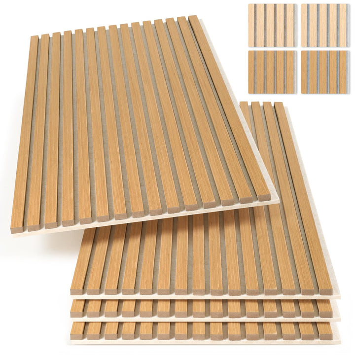 Fiqops Akustikpaneele Holz 120x60 cm, 4er Set, Eiche/Beige | 21 mm starke Akustikpaneele Holz mit MD