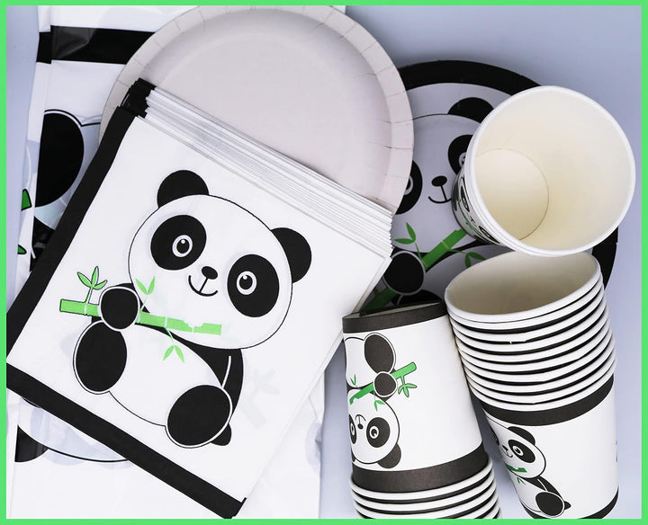 Doyomtoy 61PCSPanda Party Geschirr,Panda Geburtstag Dekoration,Panda Teller,Panda Tassen,Panda Servi