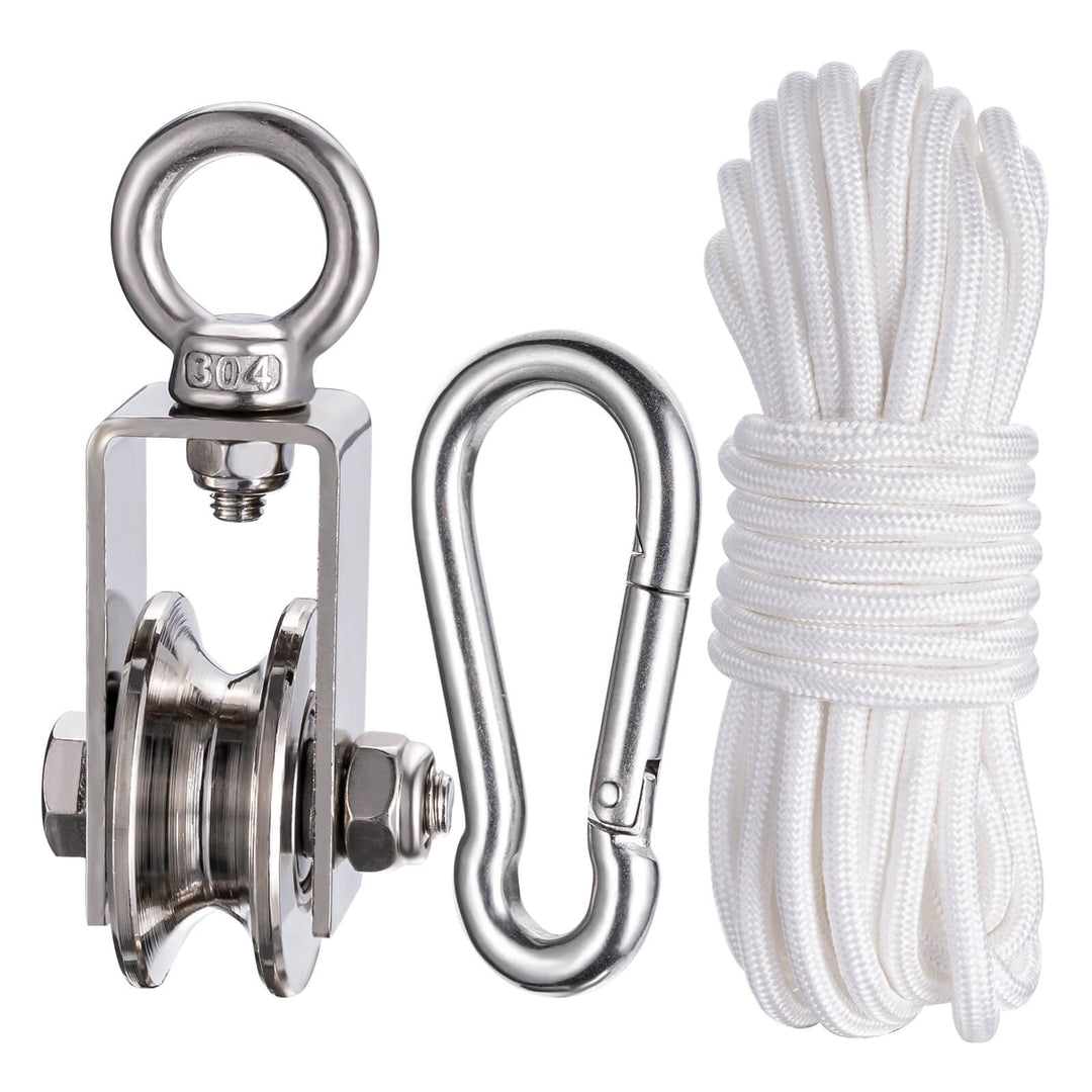 40mm Umlenkrolle mit 2 Kugellager, Edelstahl Fitness flaschenzug mit 10m Nylon Seile und Clip，Umlenk