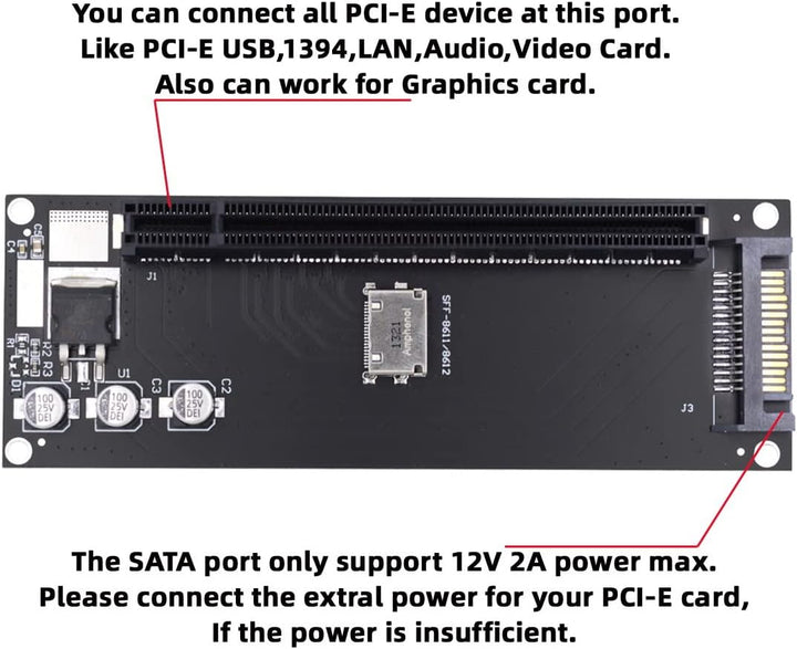 cablecc Oculink SFF-8612 SFF-8611 auf PCIE PCI-Express 16x 4X Adapter mit SATA Power Port für Mainbo