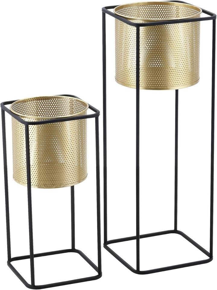 [en.casa] Blumentopf Ständer Blumenständer Blumentopfhalter Pflanztopf Deko 2-TLG. Schwarz-Goldfarbe