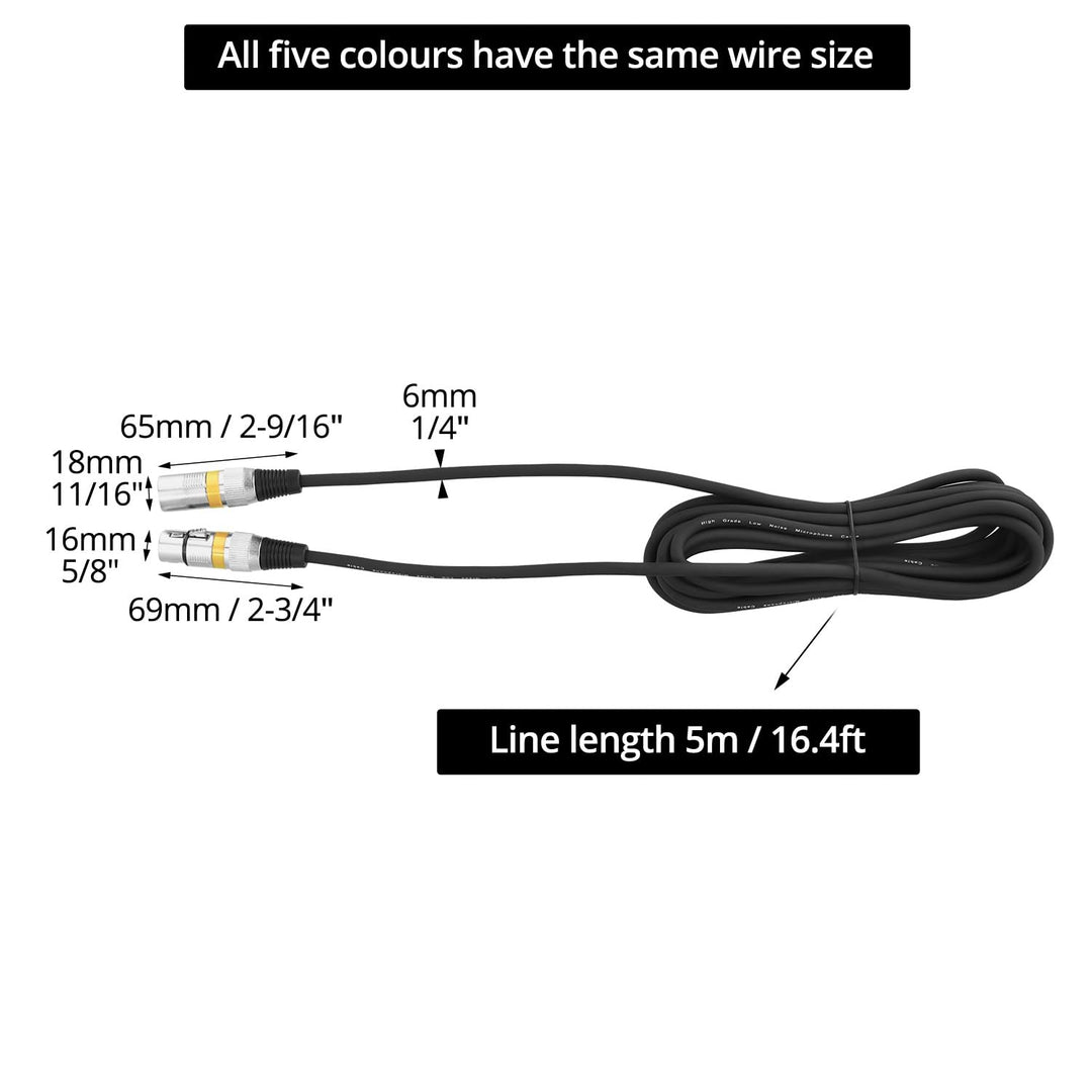 QWORK® 5 Stück 5M XLR Kabel, 3-pin XLR Mikrofonkabel Stecker auf Buchse, Störungsfreies XLR-Kabel, f