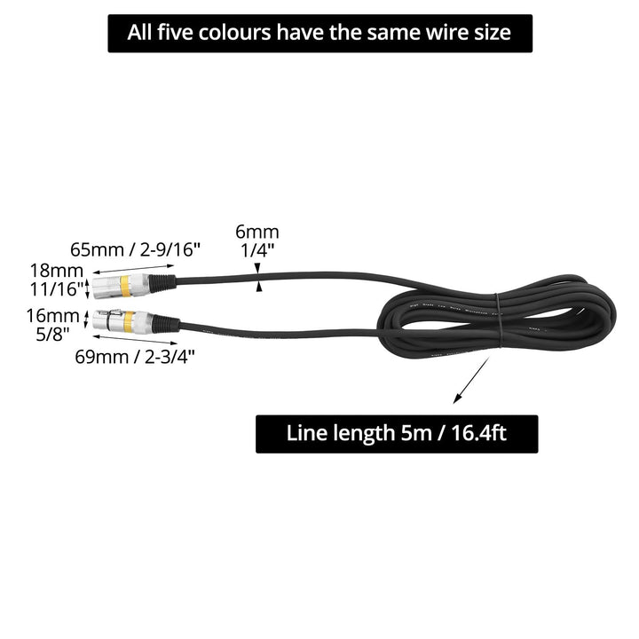 QWORK® 5 Stück 5M XLR Kabel, 3-pin XLR Mikrofonkabel Stecker auf Buchse, Störungsfreies XLR-Kabel, f
