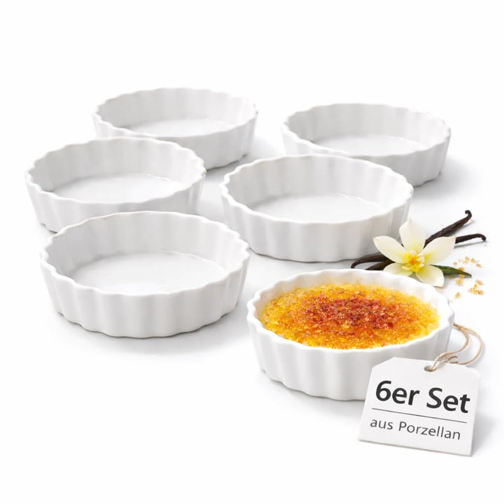 6 Stück Tarte Förmchen, Crème-Brûlée Schälchen Ø 10 cm Keramik, Mini Tarte Quiche Form