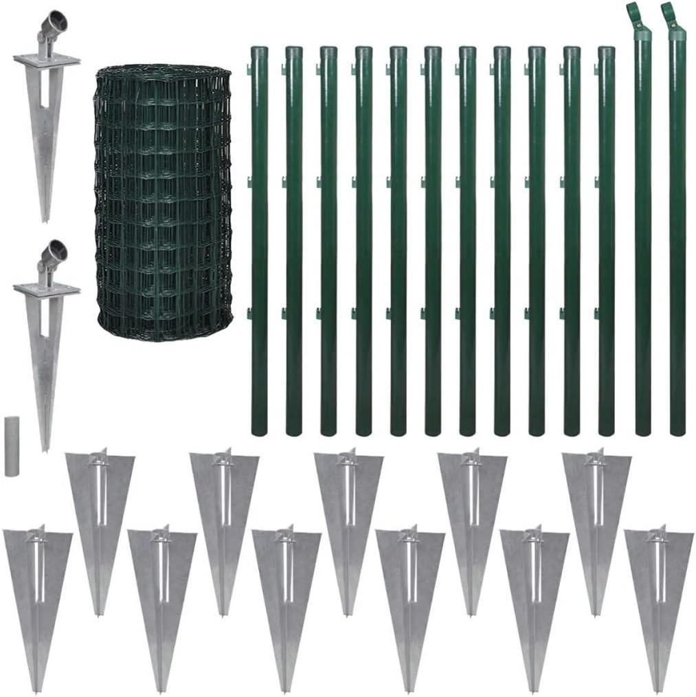 Tidyard Eurozaun-Set mit Erdn?geln, Gartenzaun Maschendraht, Stahl Grün, 25 Meter L?nge, H?he w?hlba
