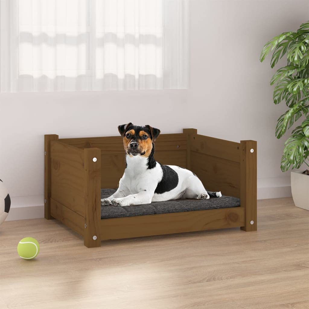 homiuse Hundebett Katzenbett Honigbraun 55,5x45,5x28 cm Massivholz Kiefer Hundekorb Katzenkorb Hunde